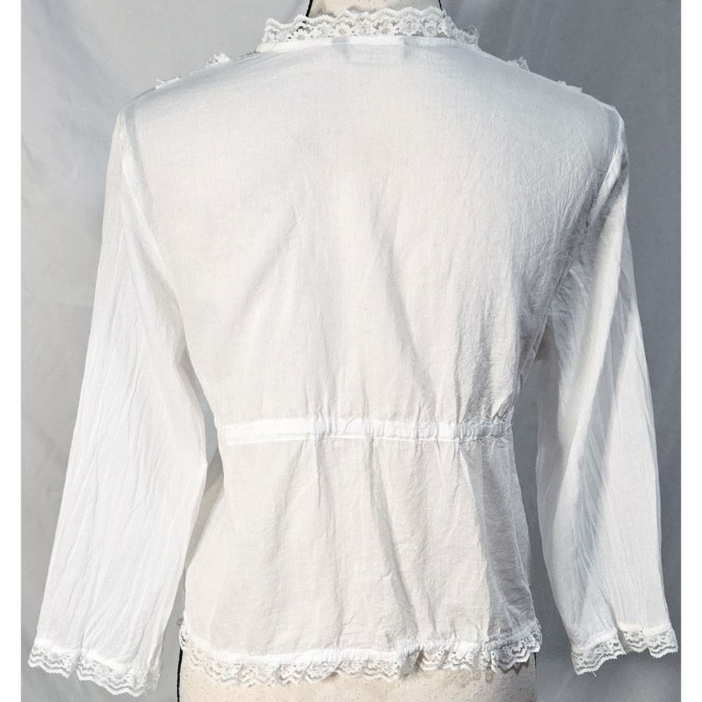 Vintage Y2K White Tie Front Top Lace Fairycore Cottagecore Beach Cotton Sheer - Picture 2 of 3